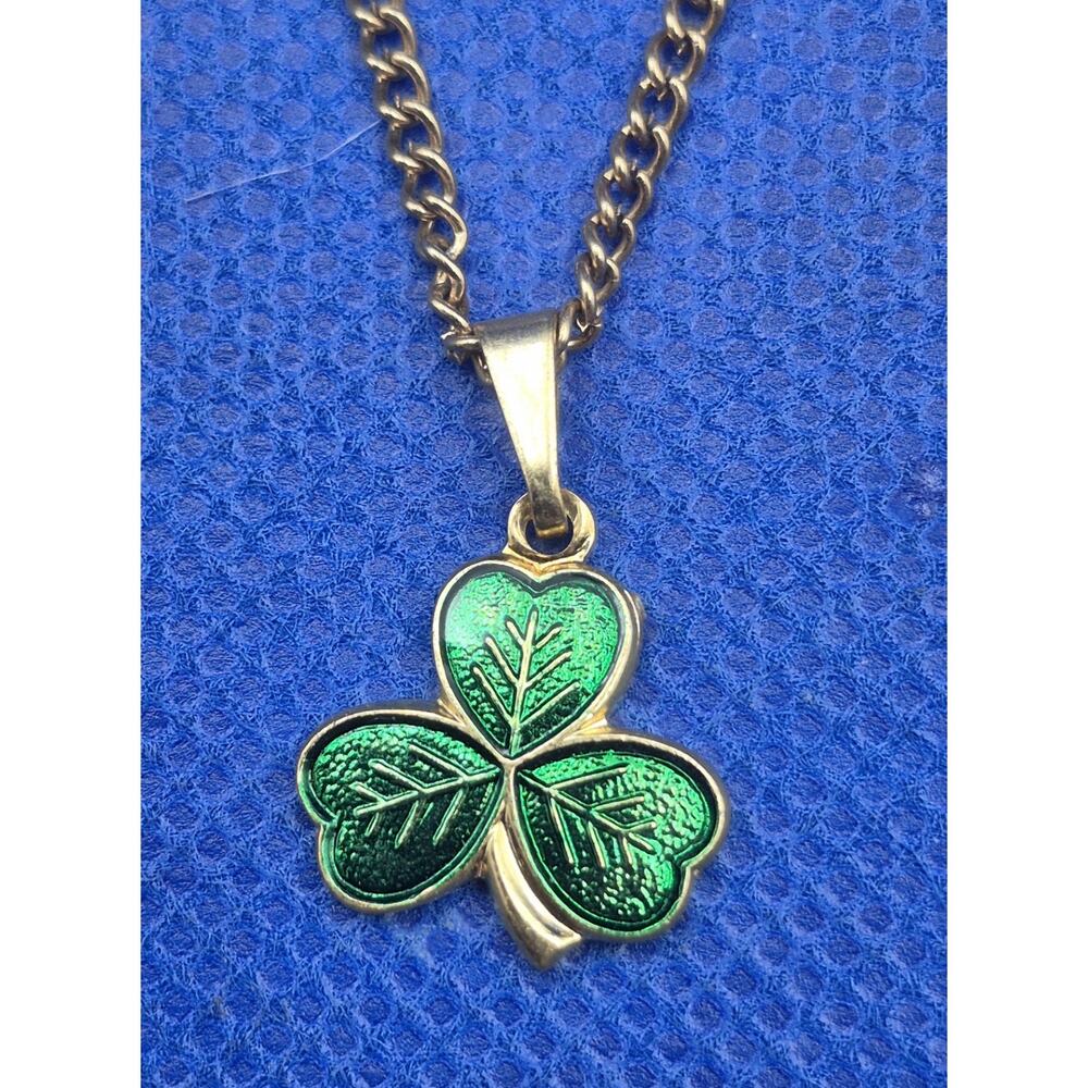HJ Sherman Enameled Shamrock Charm Necklace 18" Goldtone Chain 1/2" Charm NEW